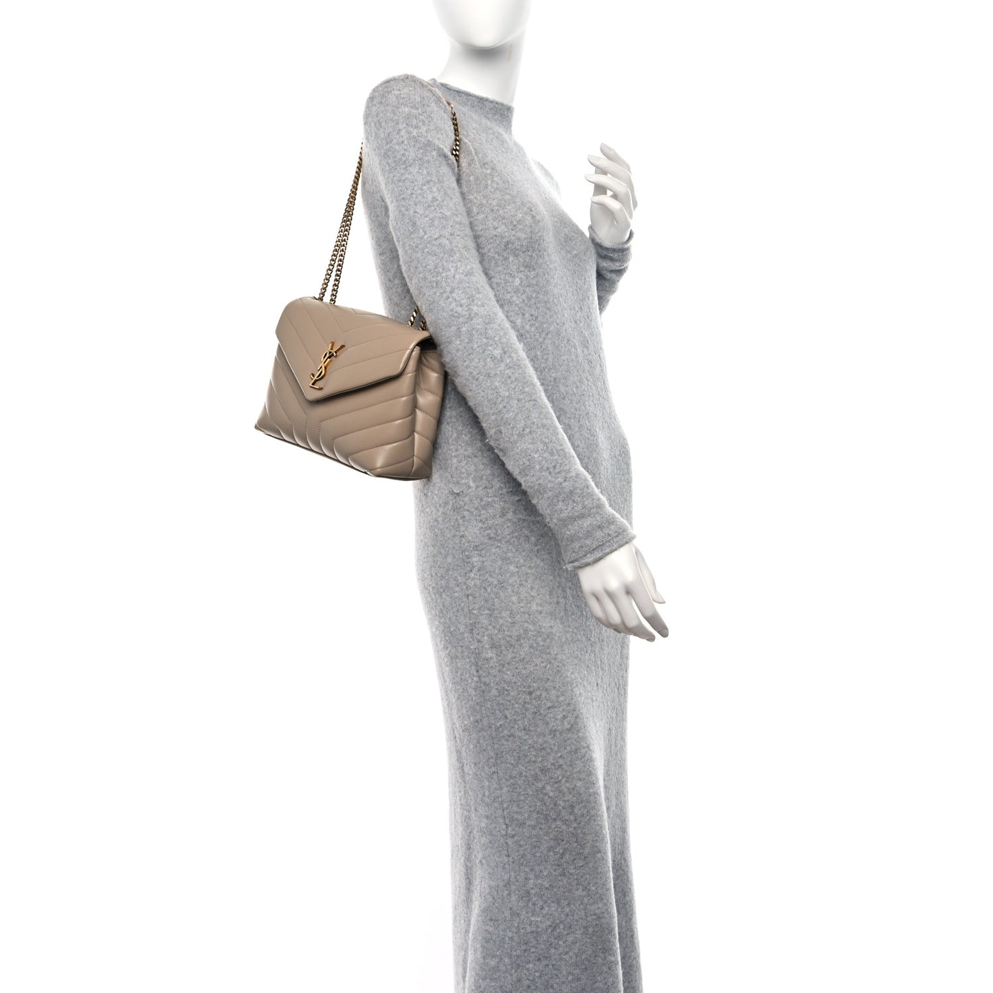 Calfskin Y Quilted Monogram Small Loulou Chain Satchel Dark Beige