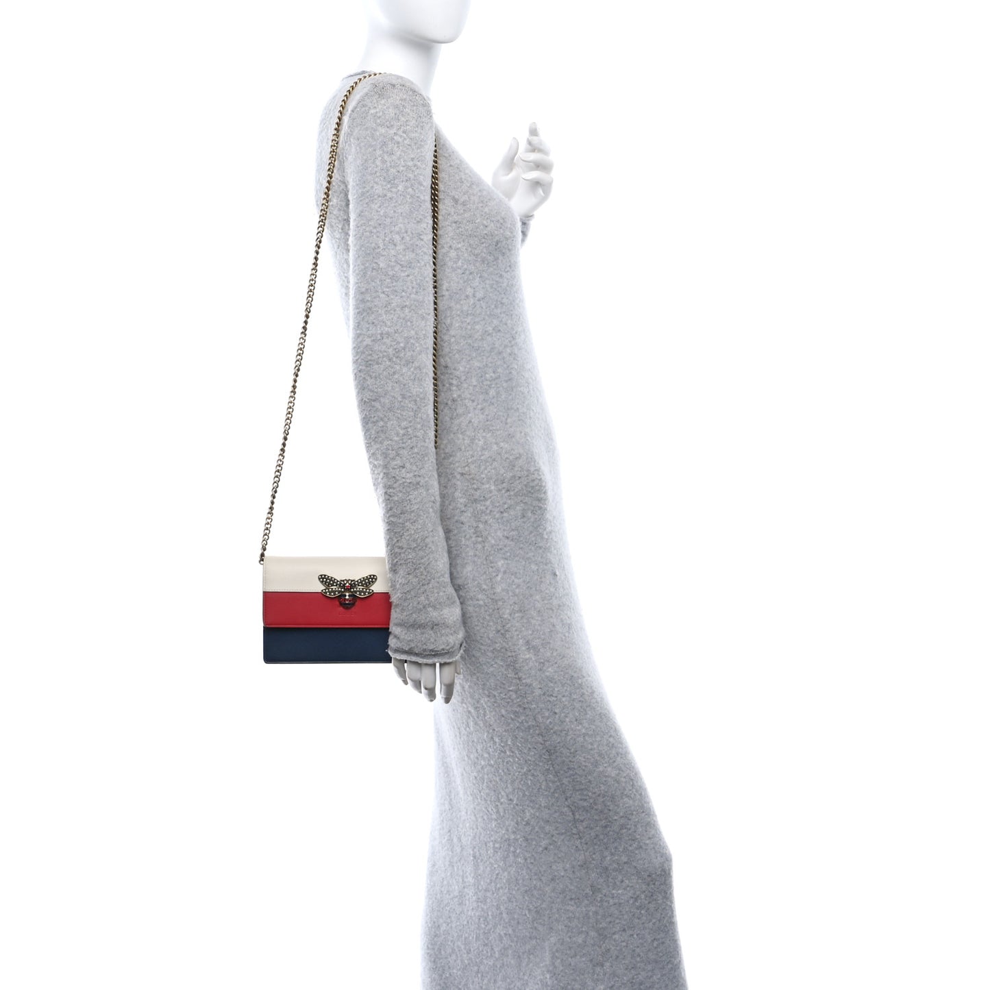Calfskin Queen Margaret Chain Wallet Blue Agata Hibiscus Red Mystic White