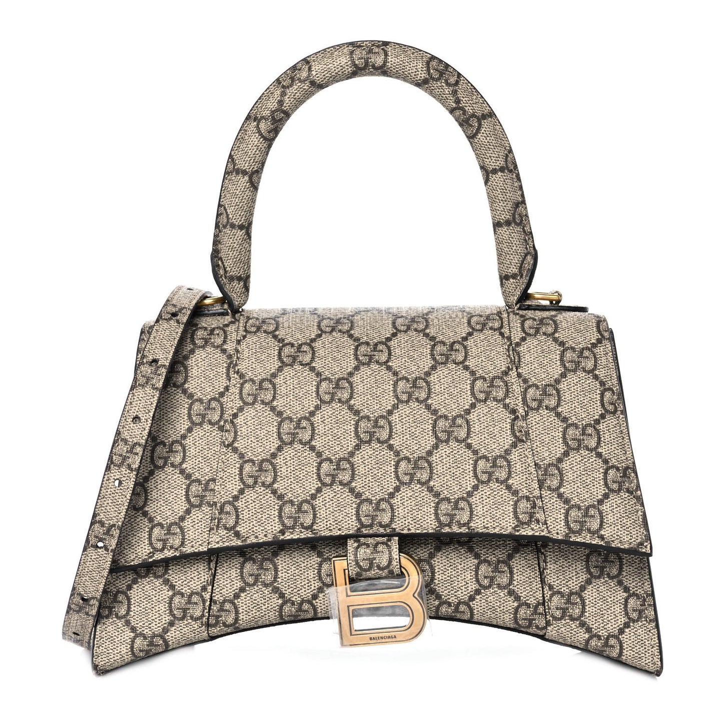 X GUCCI GG Supreme Monogram Small Hourglass Top Handle Bag Beige Ebony
