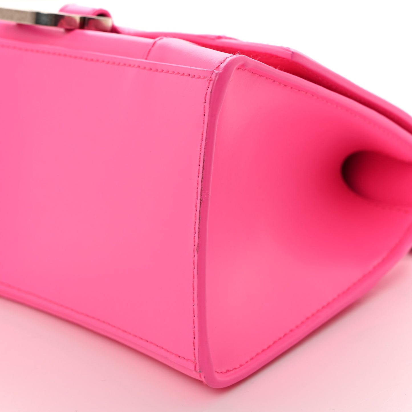 Shiny Box Calfskin Small Hourglass Top Handle Bag Fluo Pink