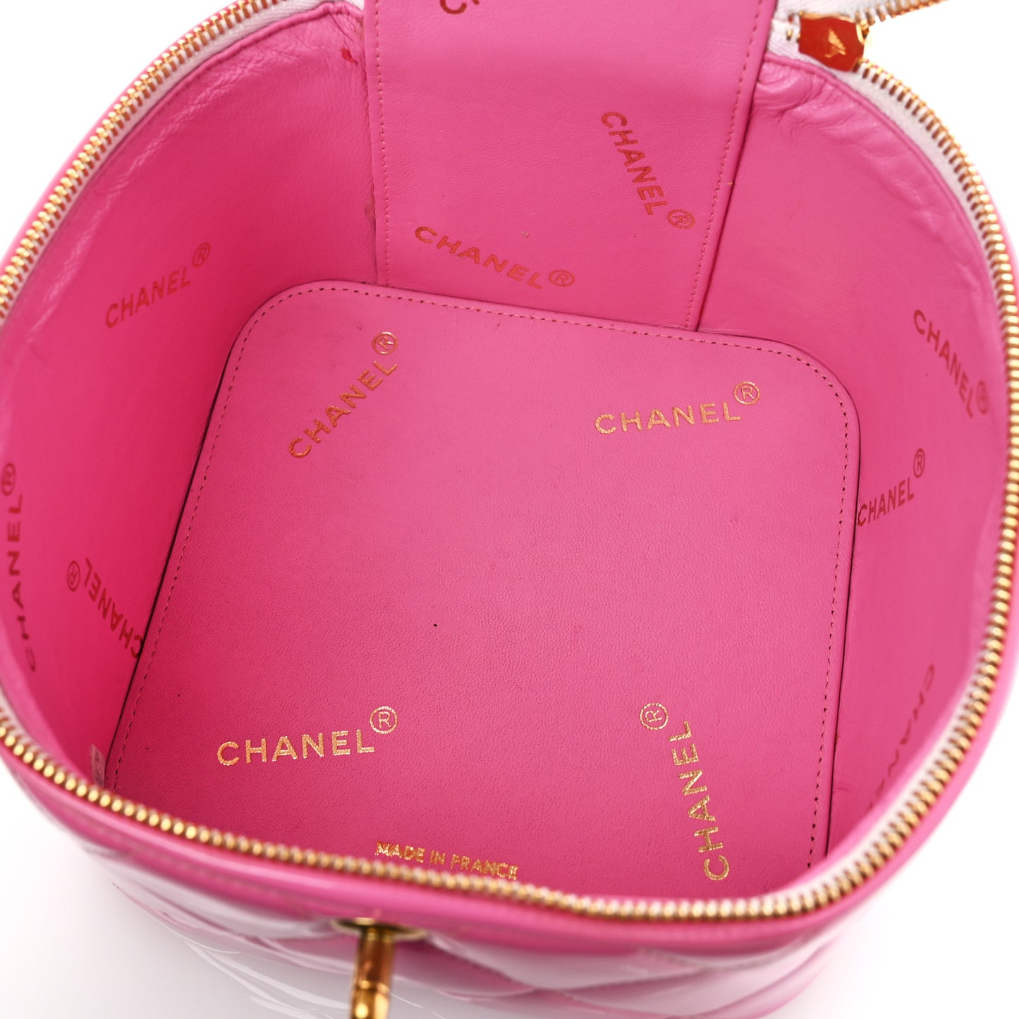 Patent Quilted Barbie Top Handle Heart Mirror Vanity Case Pink