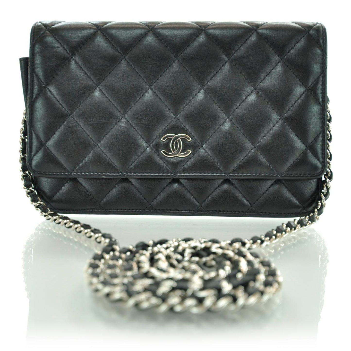 Lambskin Quilted Wallet On Chain WOC Black