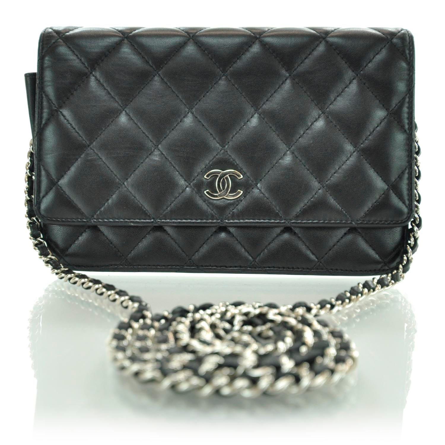 Chanel Lambskin Quilted Wallet On Chain WOC Black 1 of 12