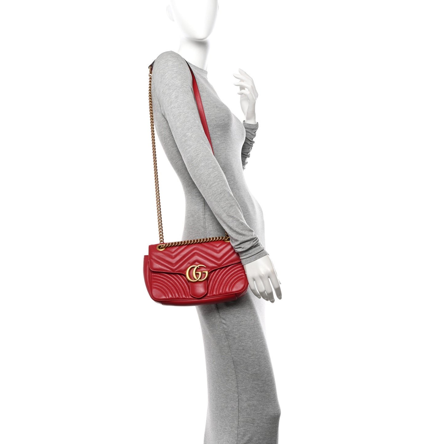 Calfskin Matelasse Small GG Marmont Shoulder Bag Hibiscus Red