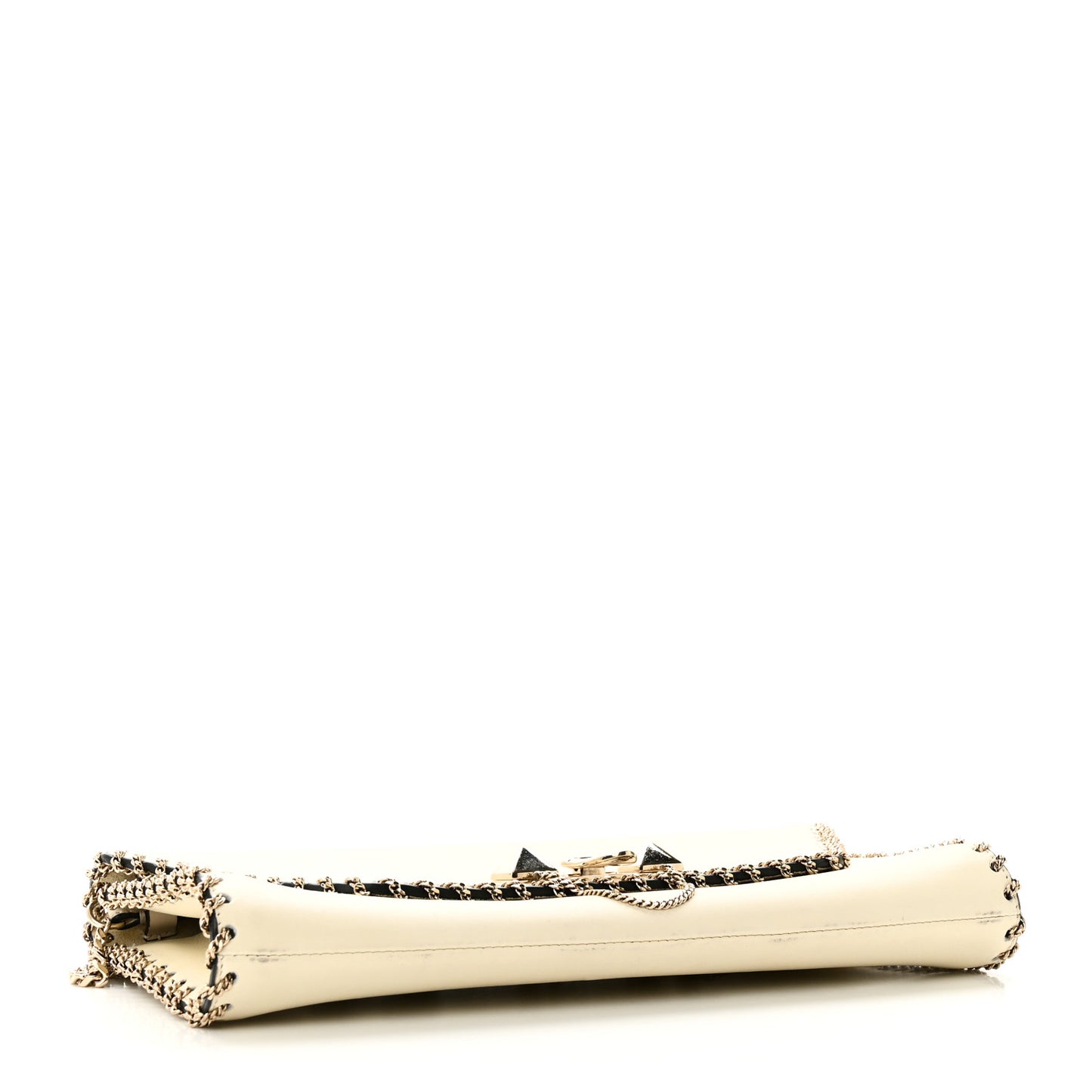 Vitello Groumette Demilune Chain Clutch Ivory
