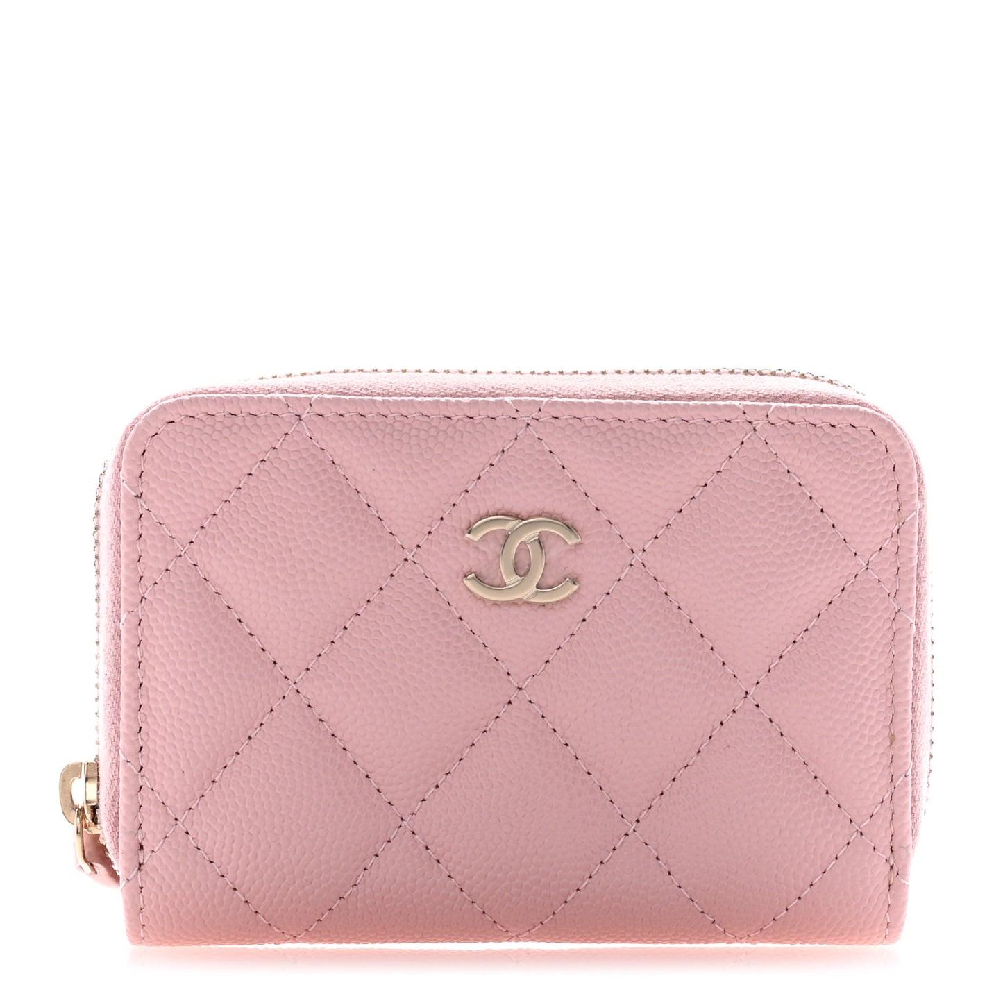 Caviar Quilted Zip Coin Purse Light Pink