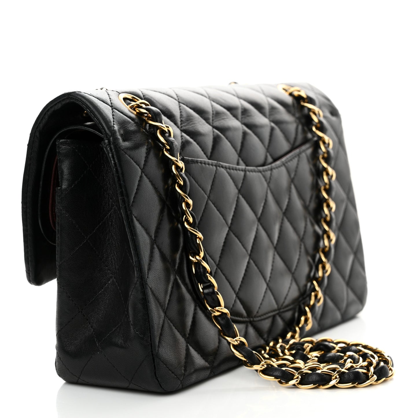 Lambskin Quilted Medium Double Flap Black