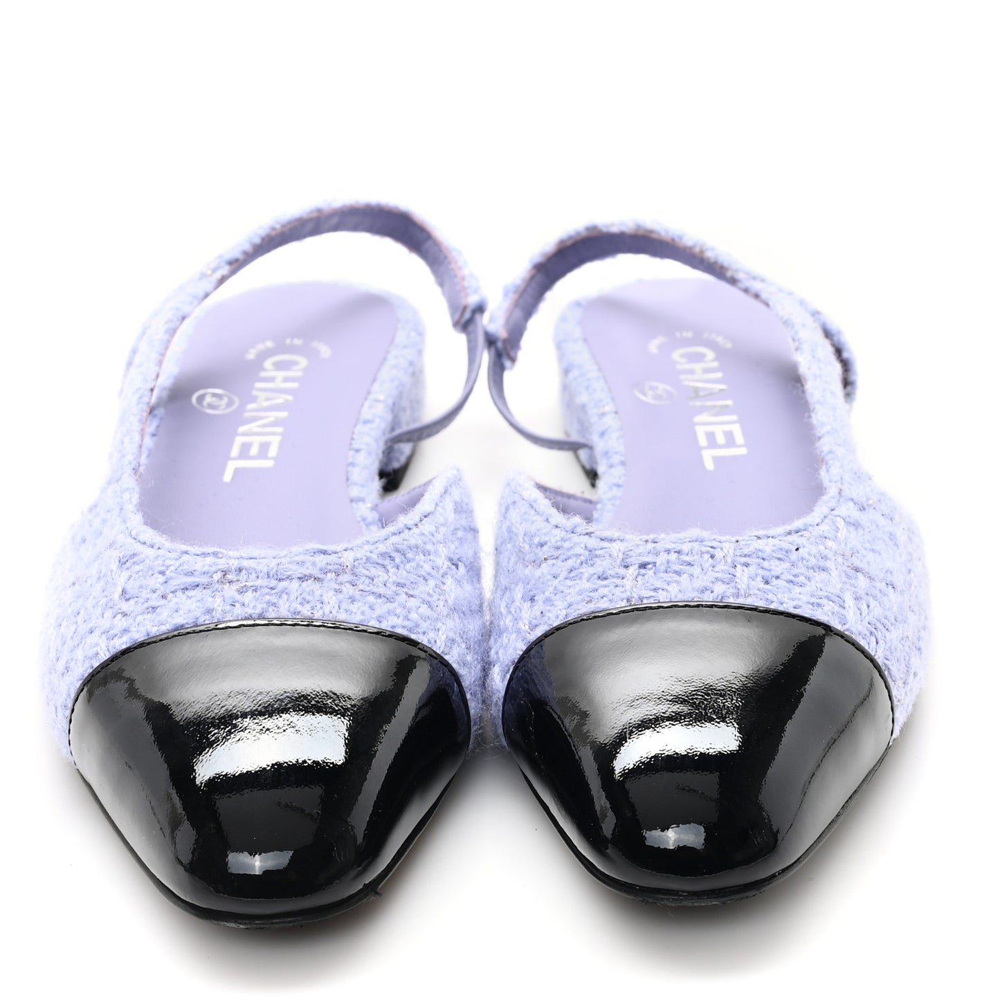 Tweed Cap Toe CC Slingback Flat 35.5 Lilac Black