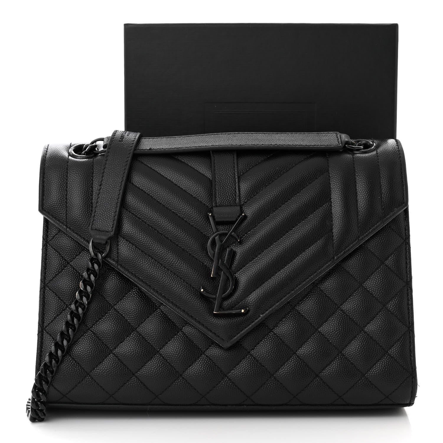Saint Laurent Grain De Poudre Textured Mixed Matelasse Triquilt Medium Monogram Monochrome Satchel Black 12 of 12