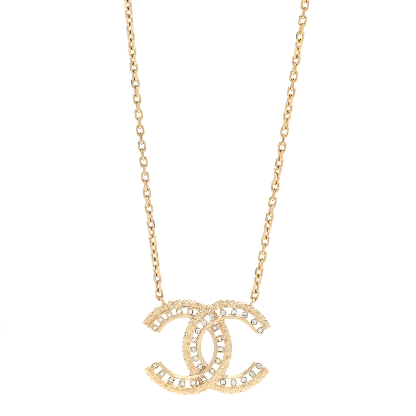 Crystal Textured CC Necklace Gold