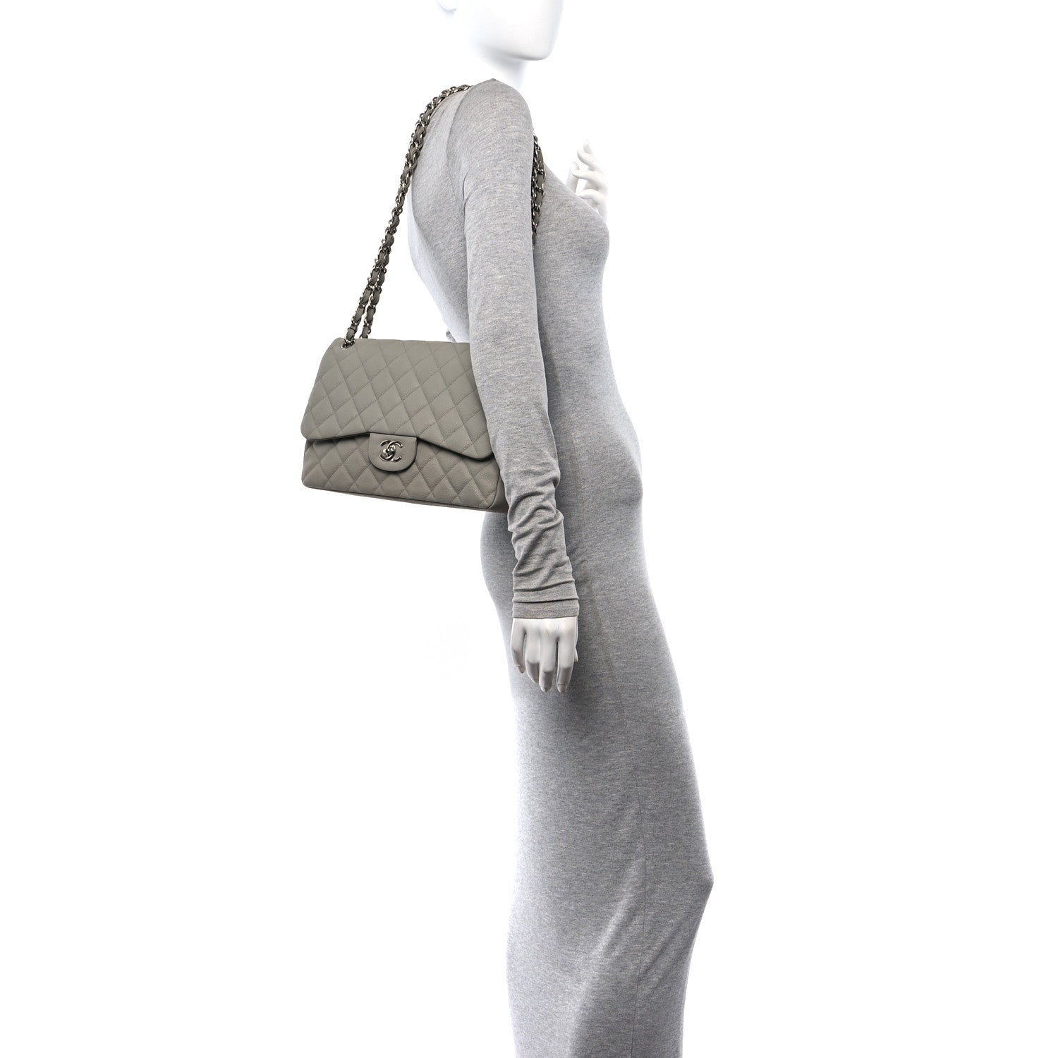 Chanel Caviar Quilted Jumbo Double Flap Grey 2 of 11