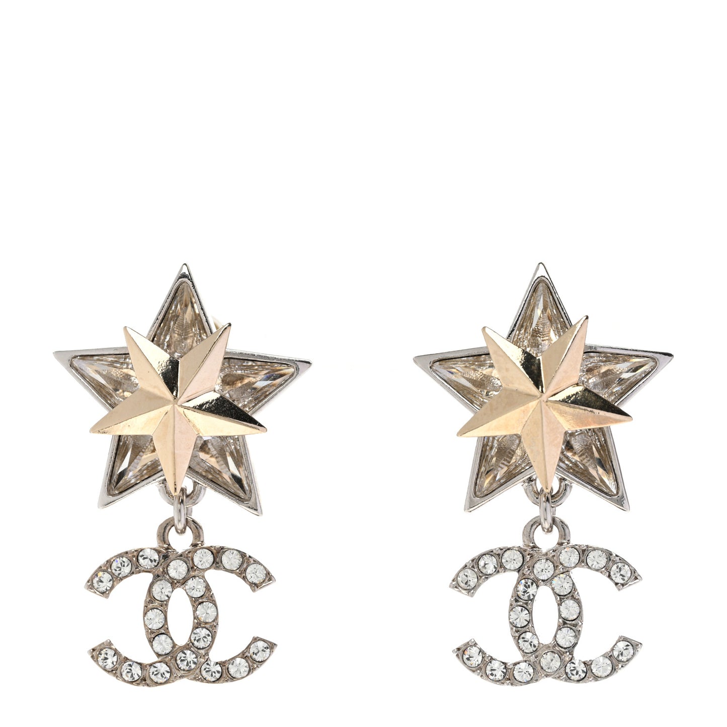 Crystal CC Star Drop Earrings Silver Gold
