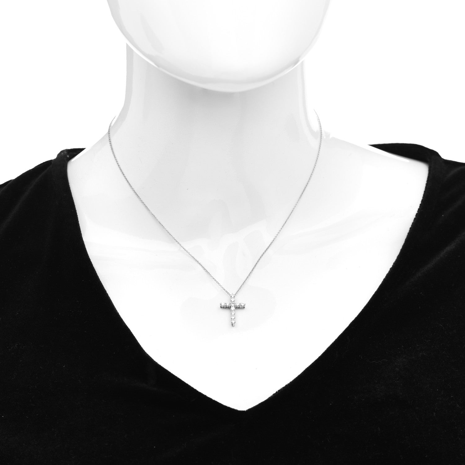 Tiffany Platinum Diamond Small Cross Pendant Necklace 2 of 5