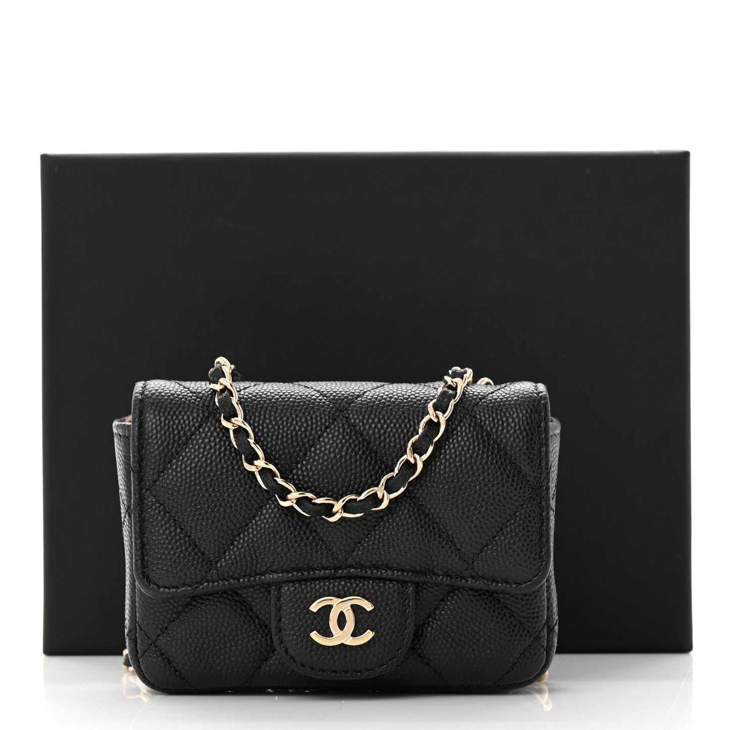 Caviar Quilted Mini Chain Belt Bag Black