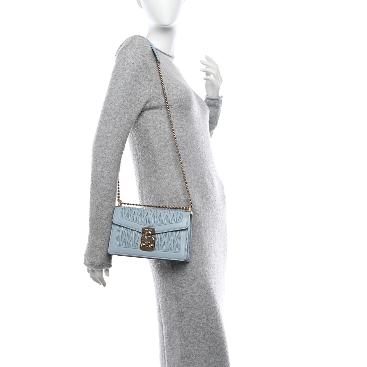 Lambskin Confidential Matelasse Chain Shoulder Bag Light Blue