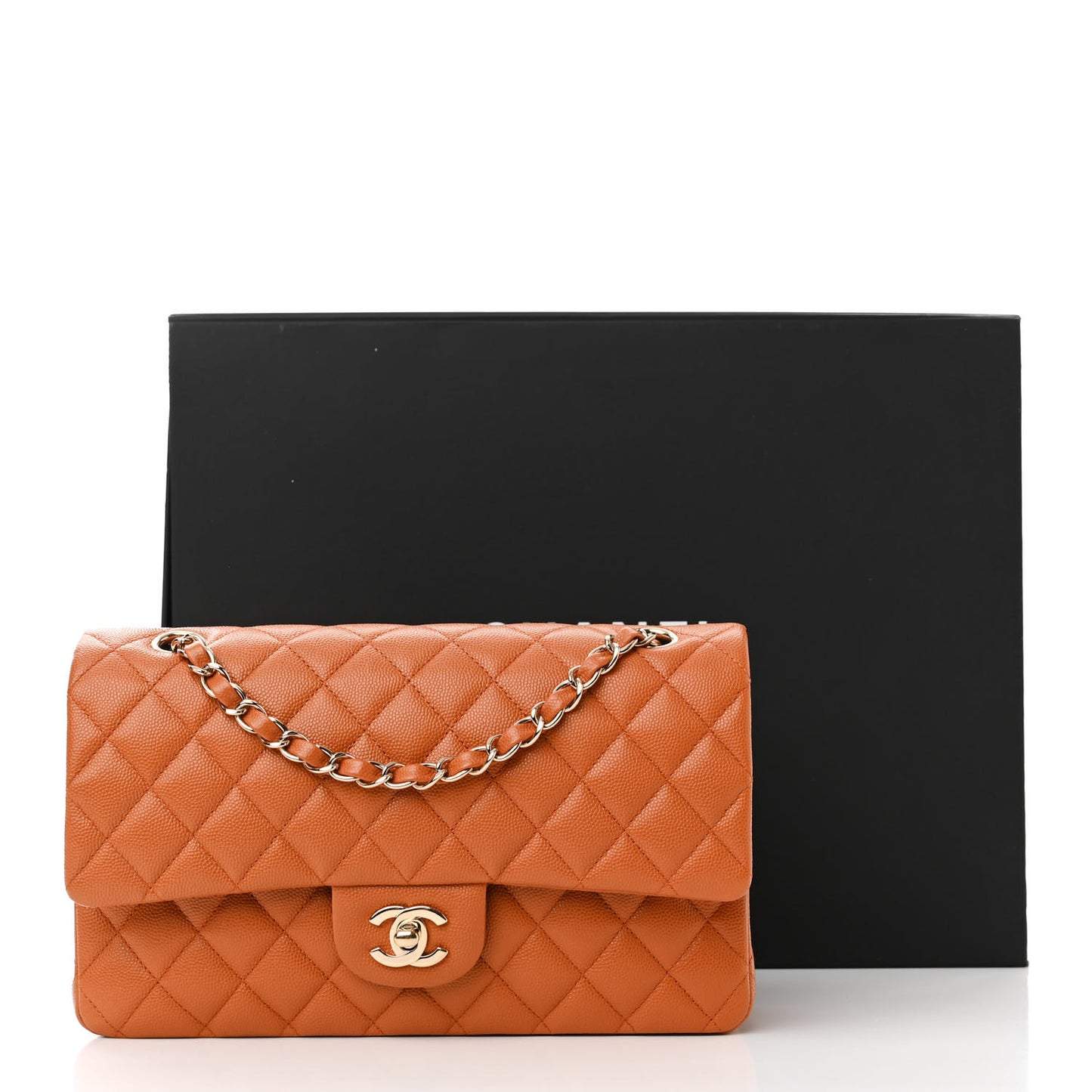 Caviar Quilted Medium Double Flap Light Brown