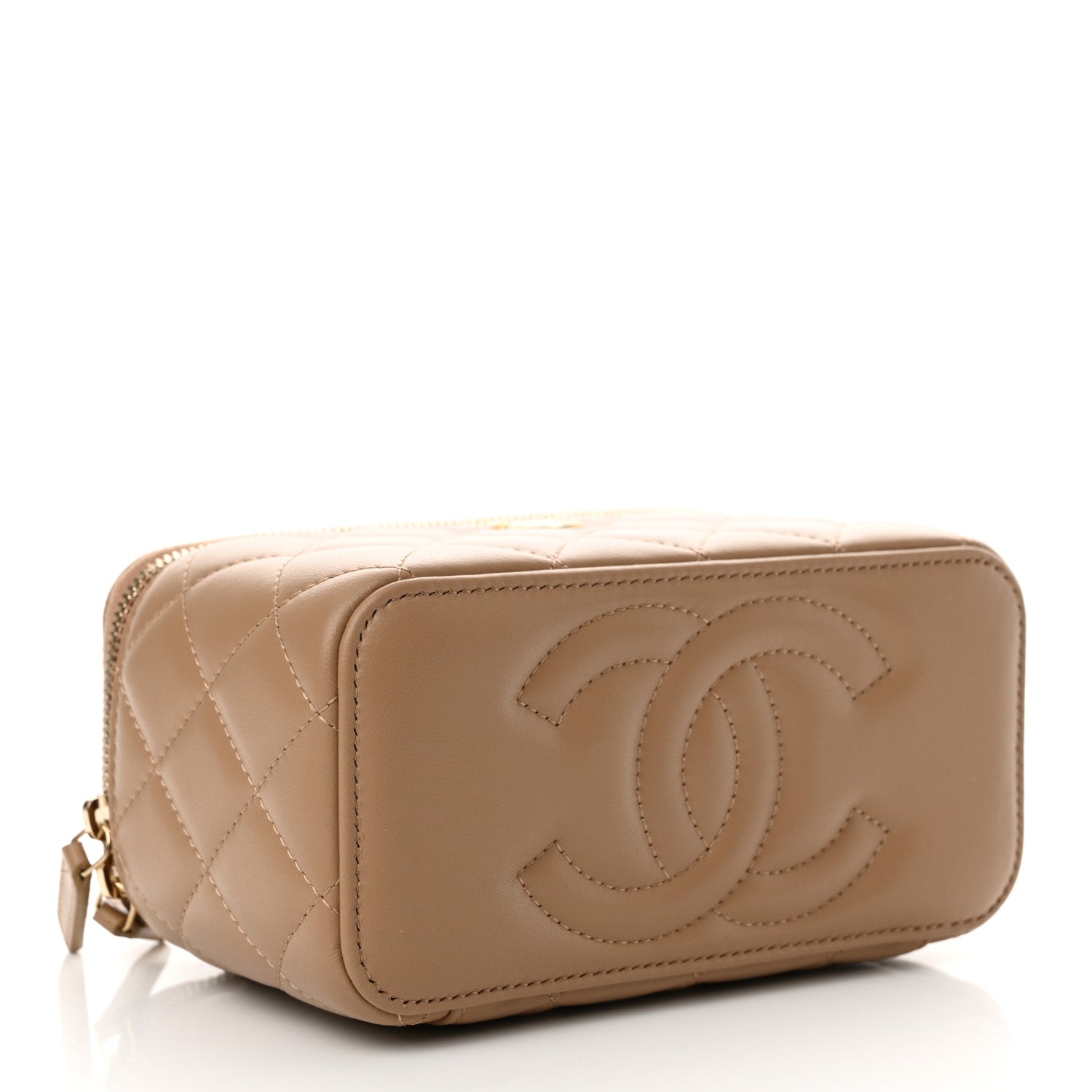 Chanel Lambskin Quilted Pearl Crush Small Vanity Case With Chain Dark Beige 4 of 11