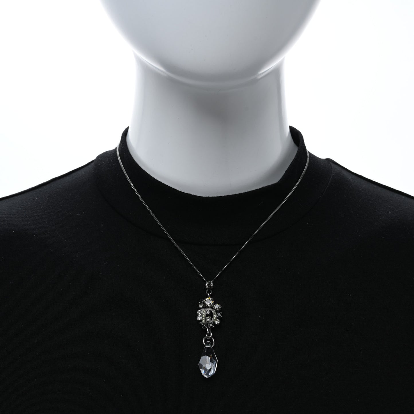 Crystal Logo Necklace Silver Black