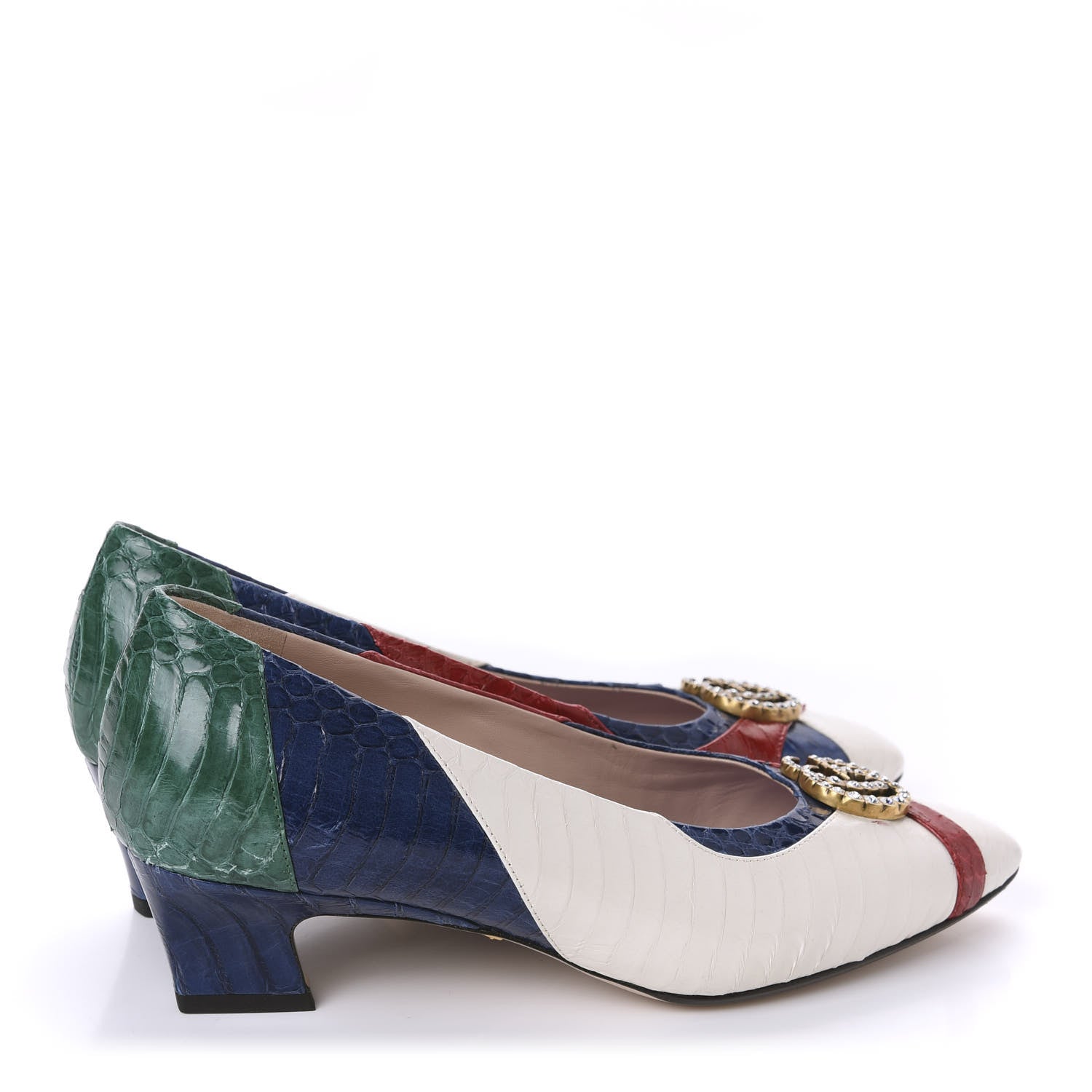 Gucci Snakeskin Crystal Double G Pumps 38 Multicolor 4 of 12