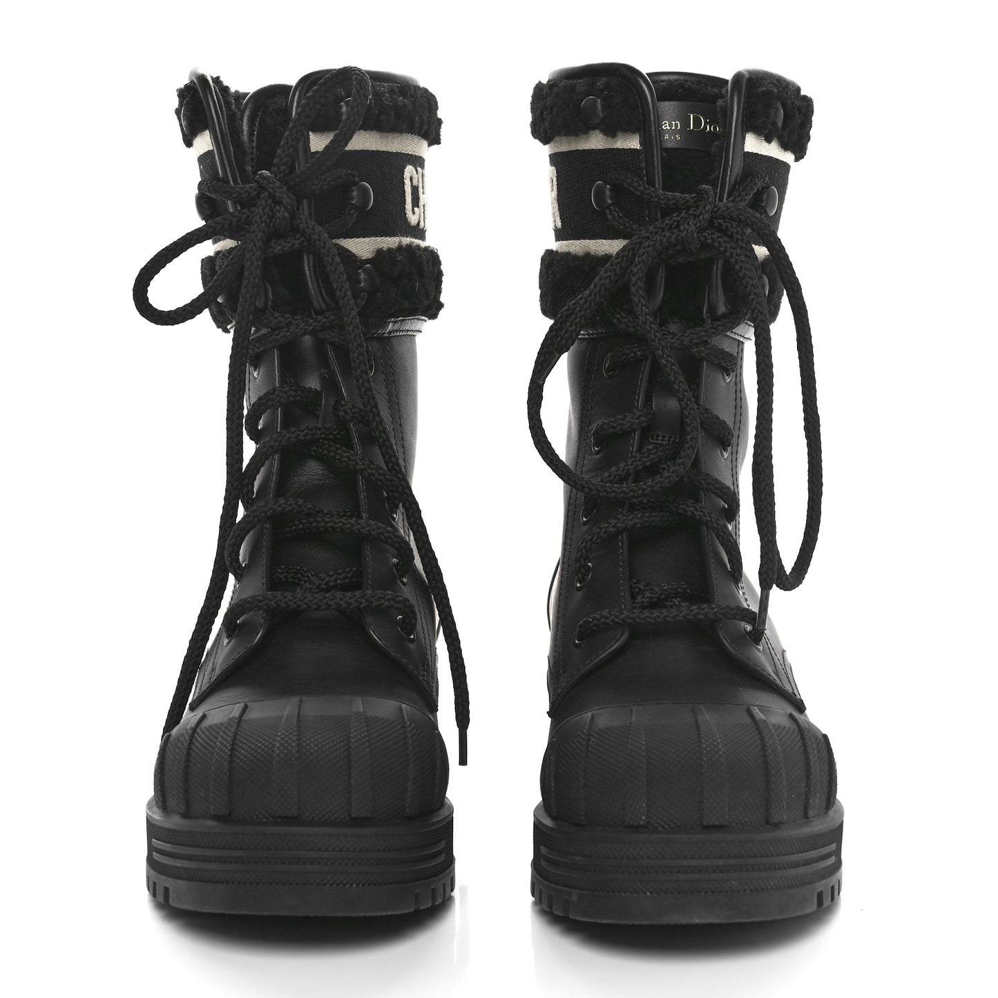 Calfskin Shearling Technical Fabric D-Major Ankle Boots 36 Black White