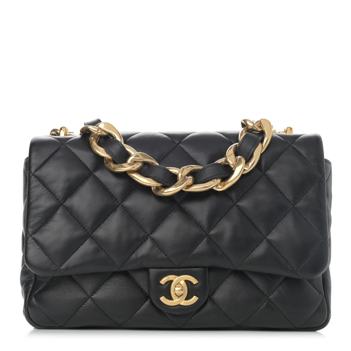 Lambskin Quilted Large CC Funky Town Flap Black