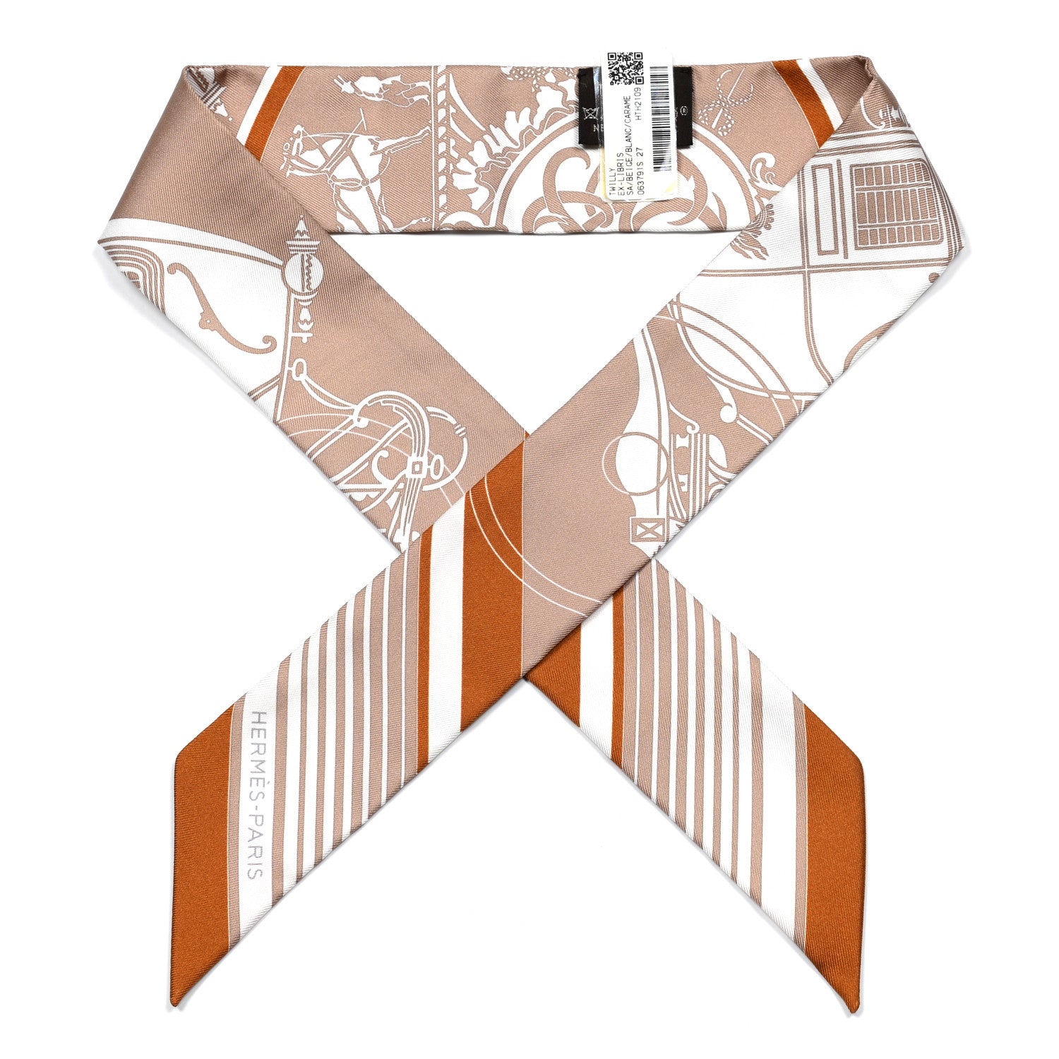 Hermes Silk Ex-Libris Twilly Beige White Caramel 907754 – FASHIONPHILE