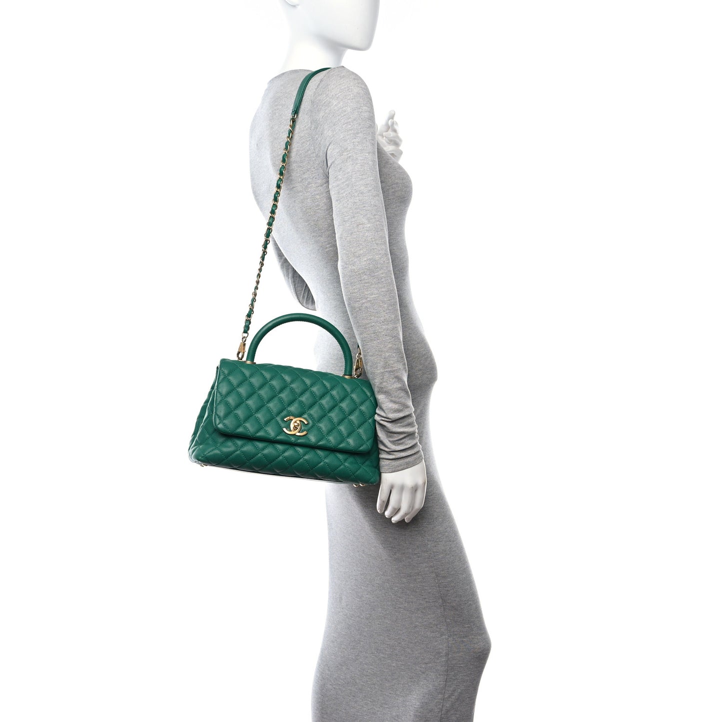 Caviar Quilted Small Coco Handle Flap Green