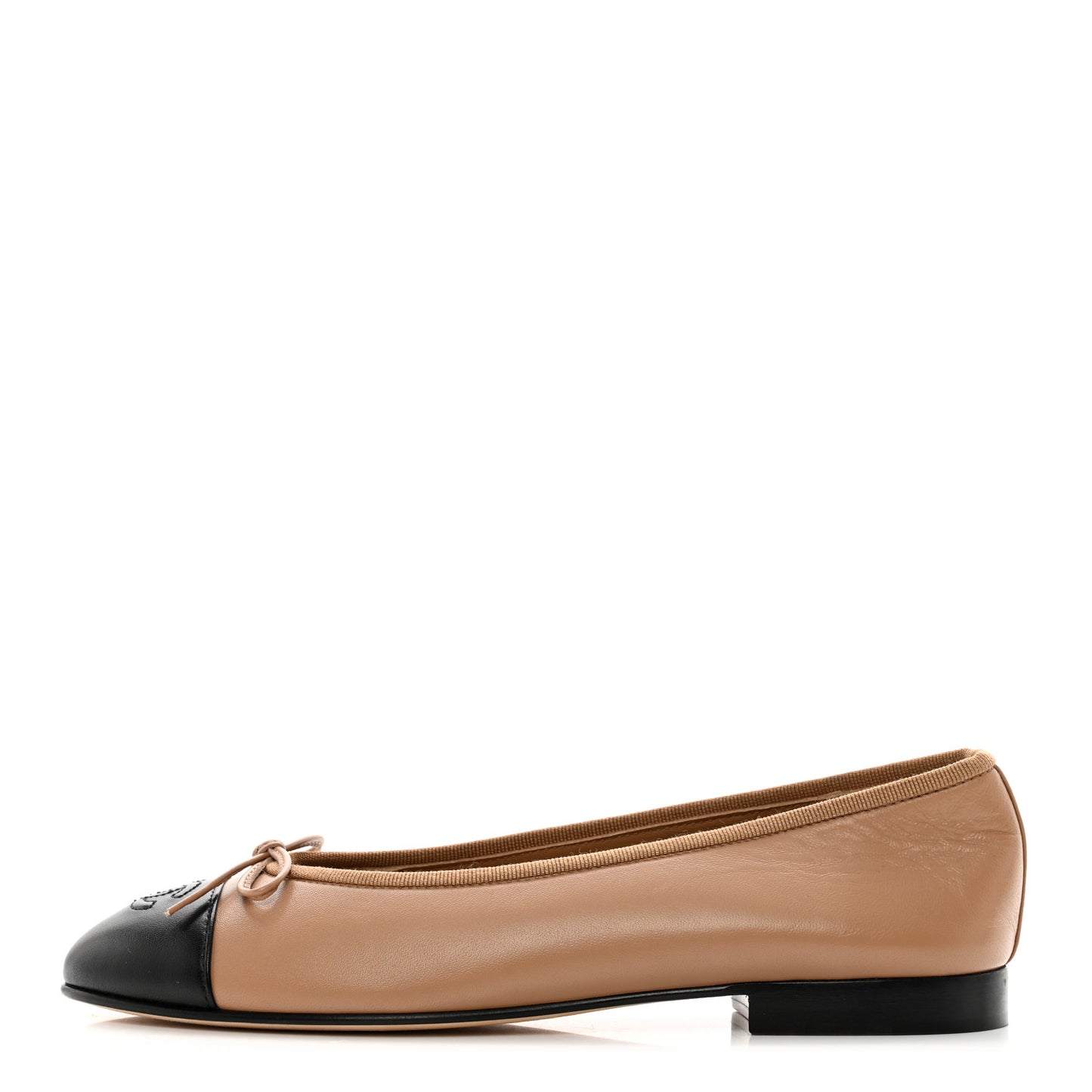 Lambskin Cap Toe CC Ballerina Flats 38 Beige Black