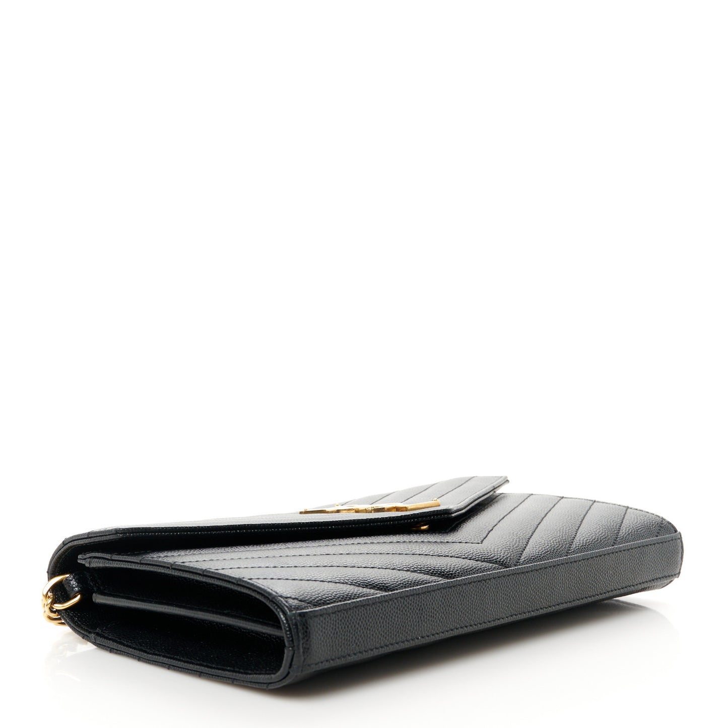 Grain De Poudre Matelasse Chevron Monogram Chain Wallet Black
