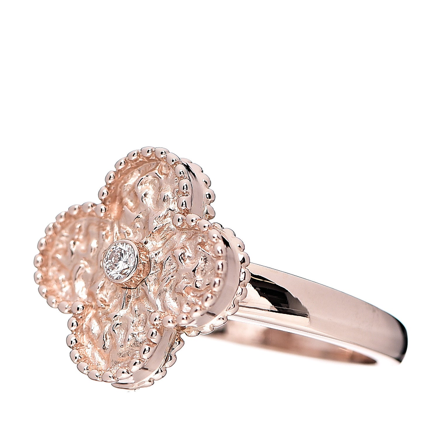 18K Rose Gold Diamond Vintage Alhambra Ring 52 6