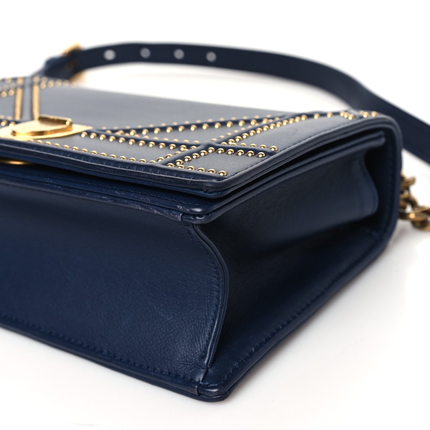 Lambskin Studded Medium Diorama Flap Bag Navy Blue