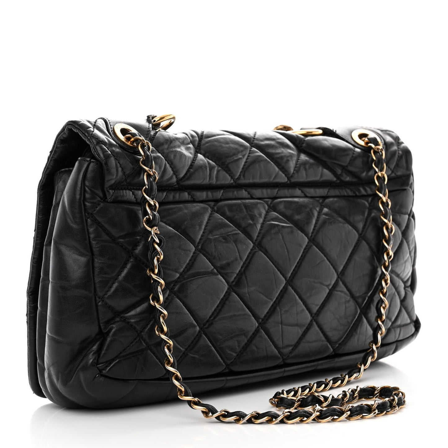 Aged Calfskin Quilted Medium Pondichery Flap Black