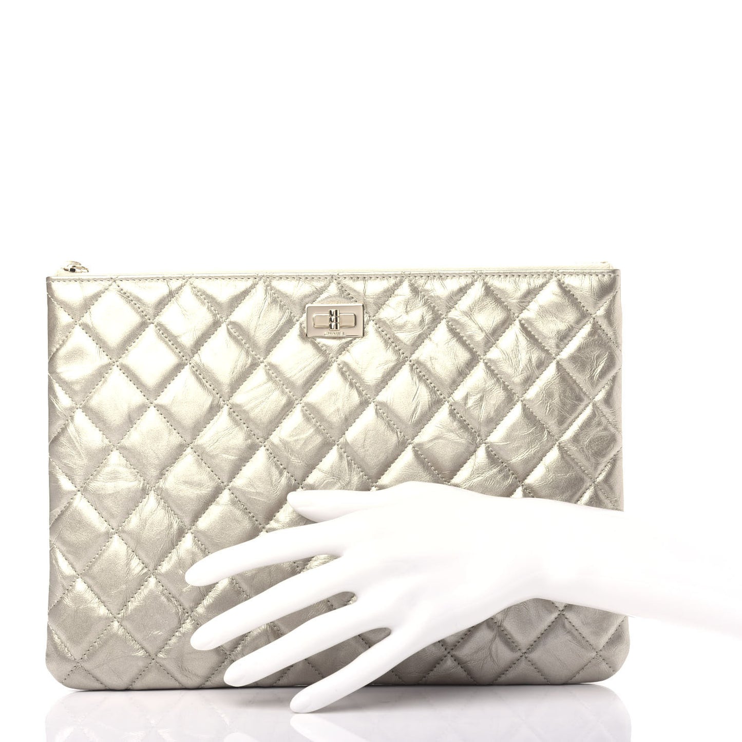 Metallic Aged Calfskin Quilted Medium 2.55 Reissue Cosmetic Case Gold