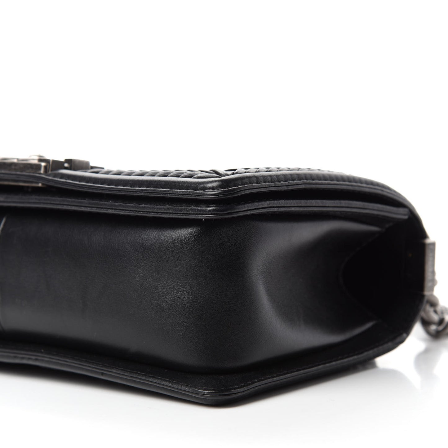 Calfskin Chevron Quilted Medium Braided Boy Flap Black