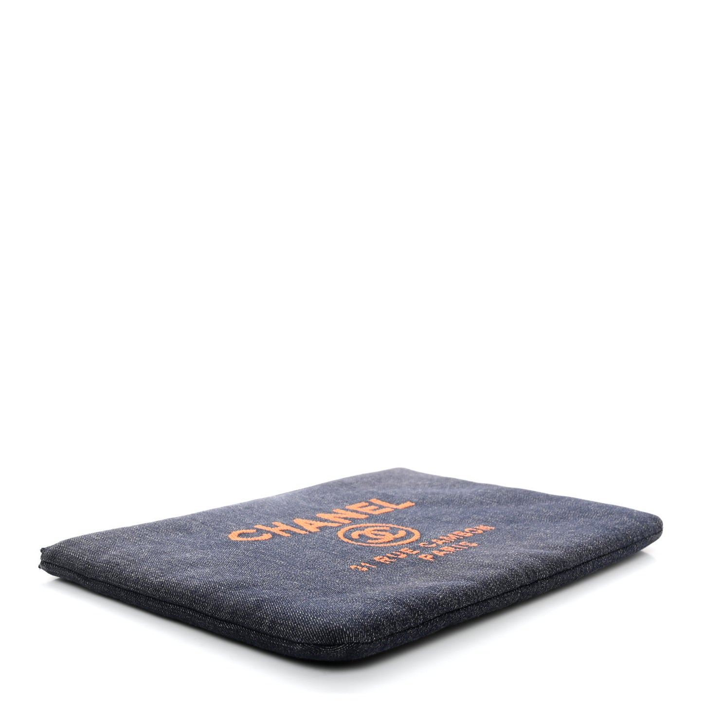 Denim Large Deauville Pouch Clutch Blue Orange