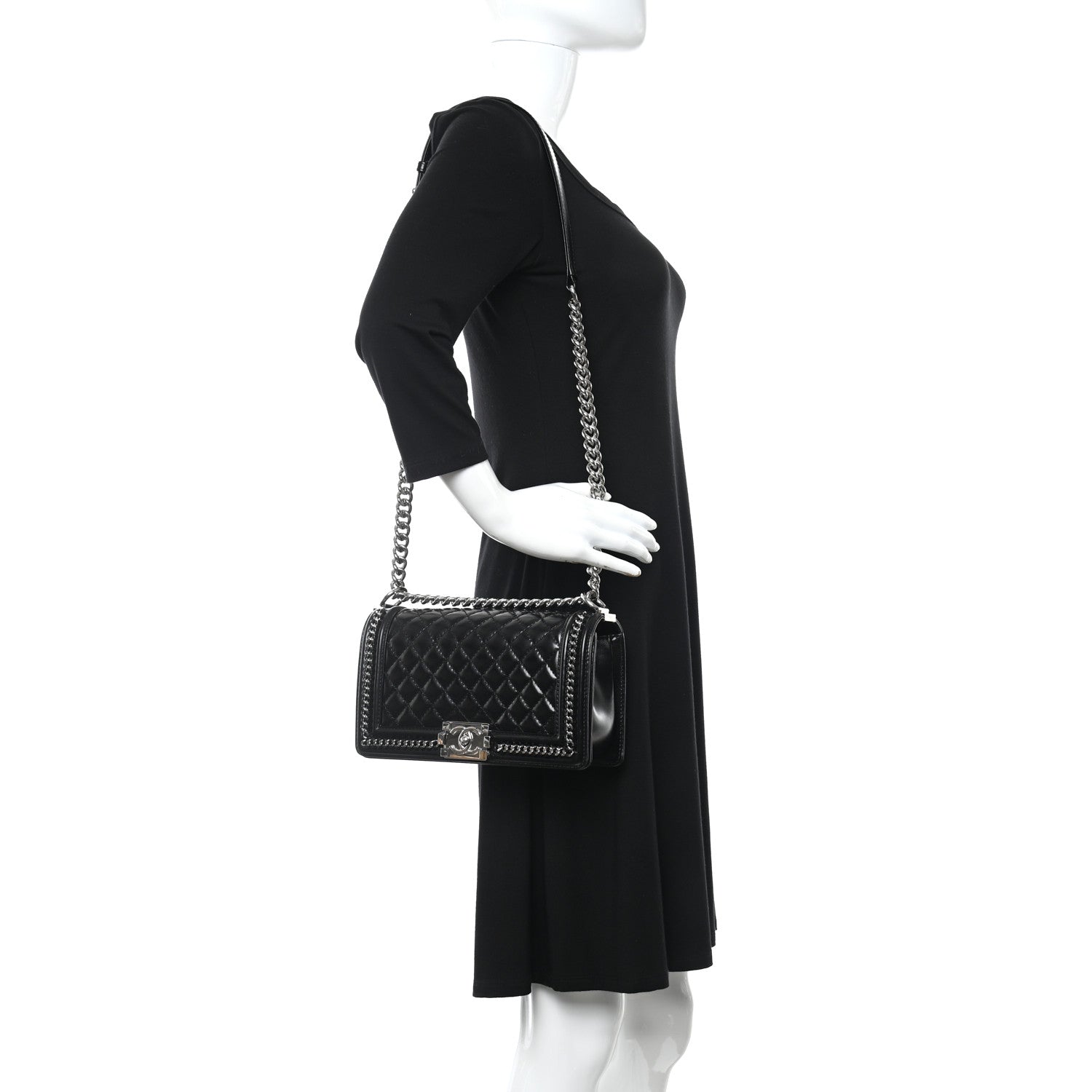 Chanel Glazed Calfskin Quilted Medium Chain Around Boy Flap Black 2 of 12