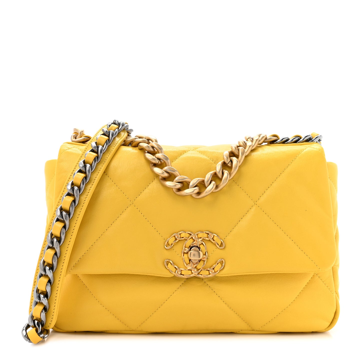 Lambskin Quilted Medium Chanel 19 Flap Yellow