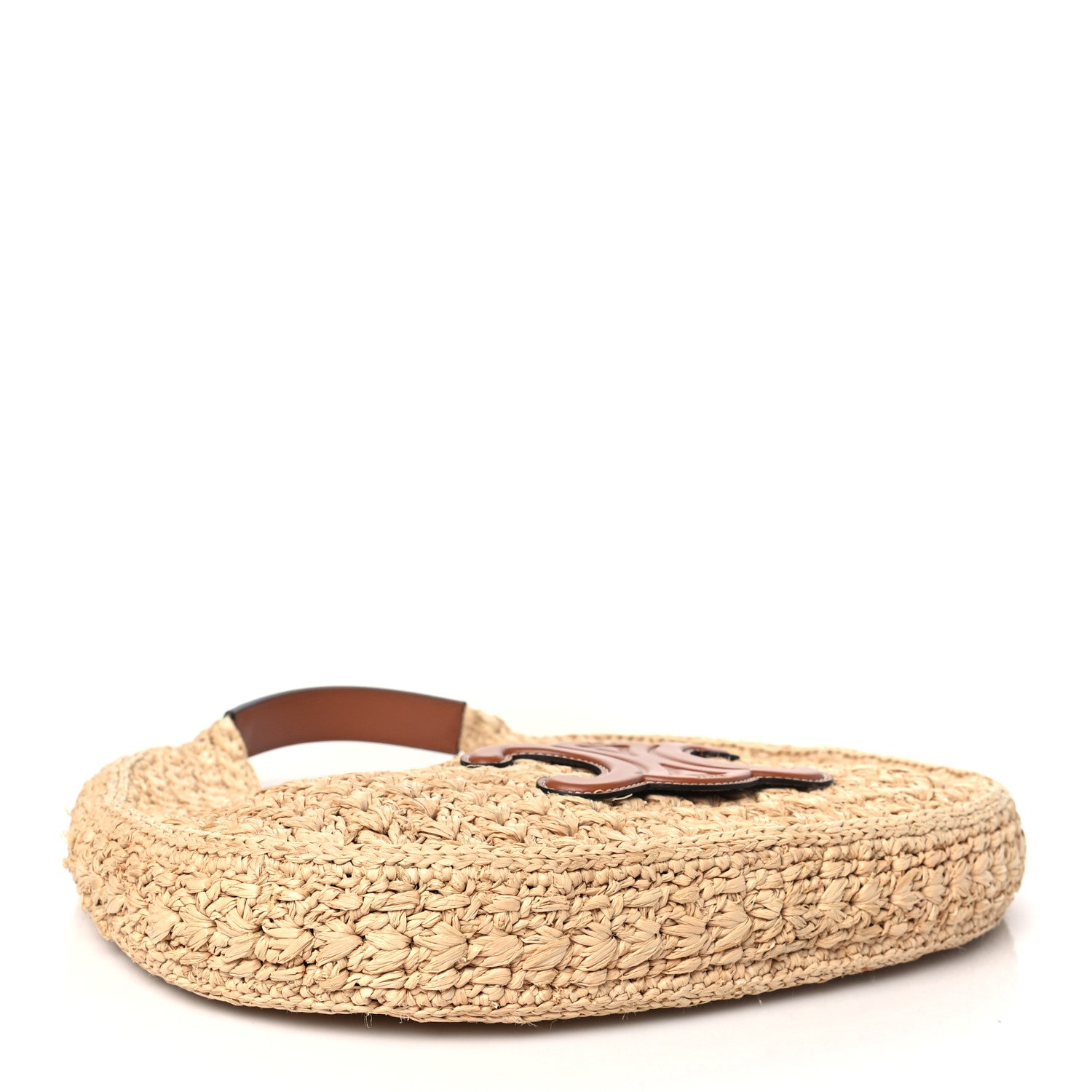 Celine Raffia Calfskin Triomphe Panier Hobo Bag Natural Tan 4 of 10