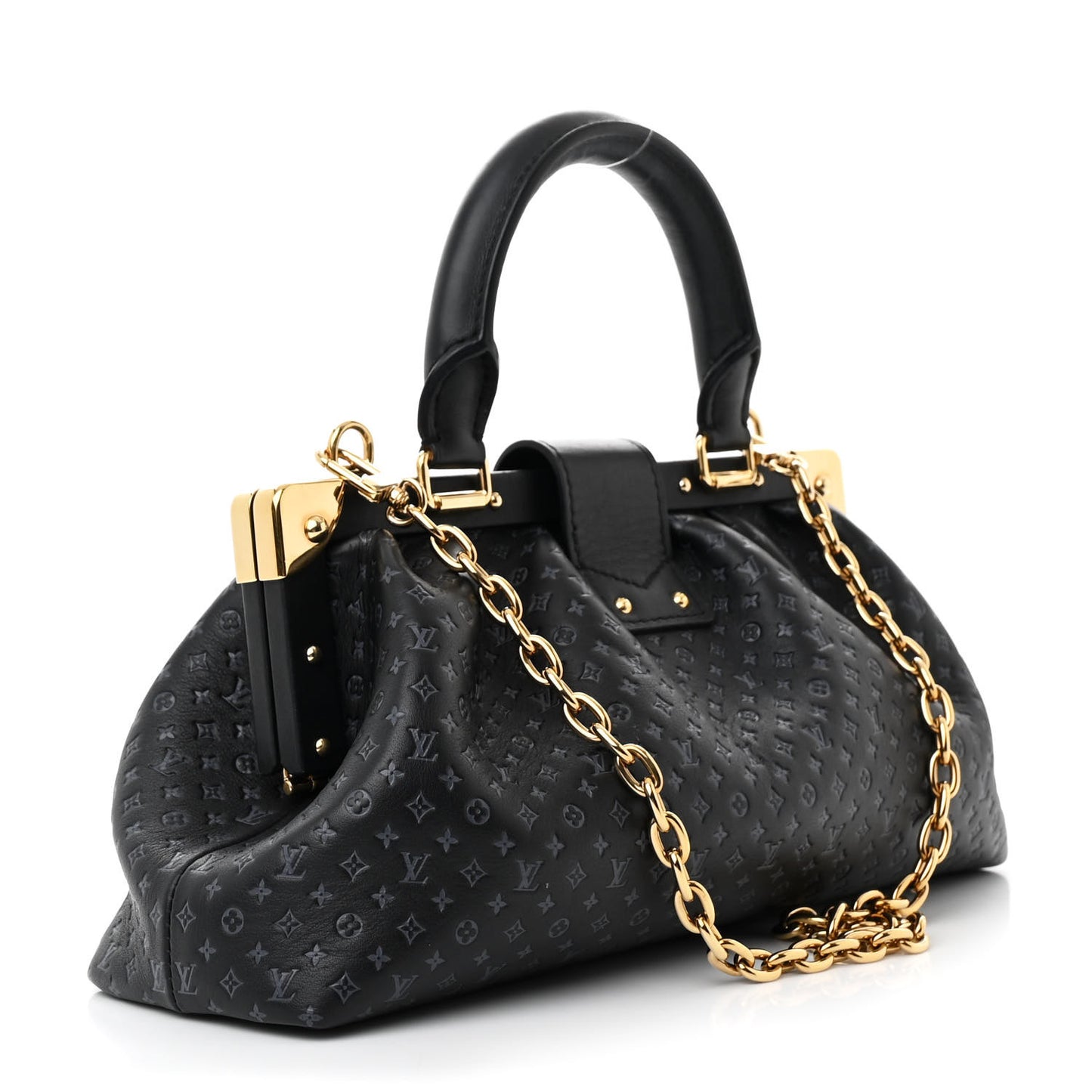 Calfskin Nanogram Embossed Clutch Black