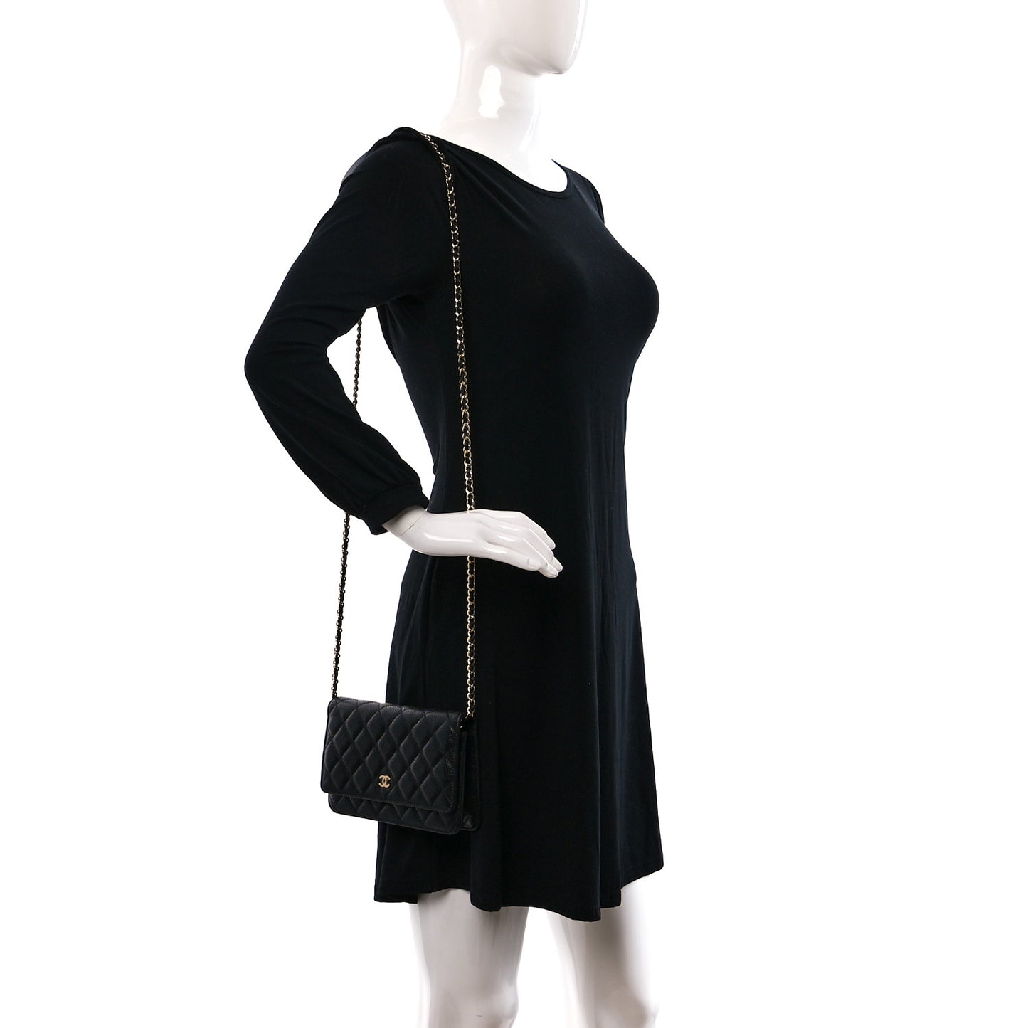 Caviar Quilted Wallet on Chain WOC Black