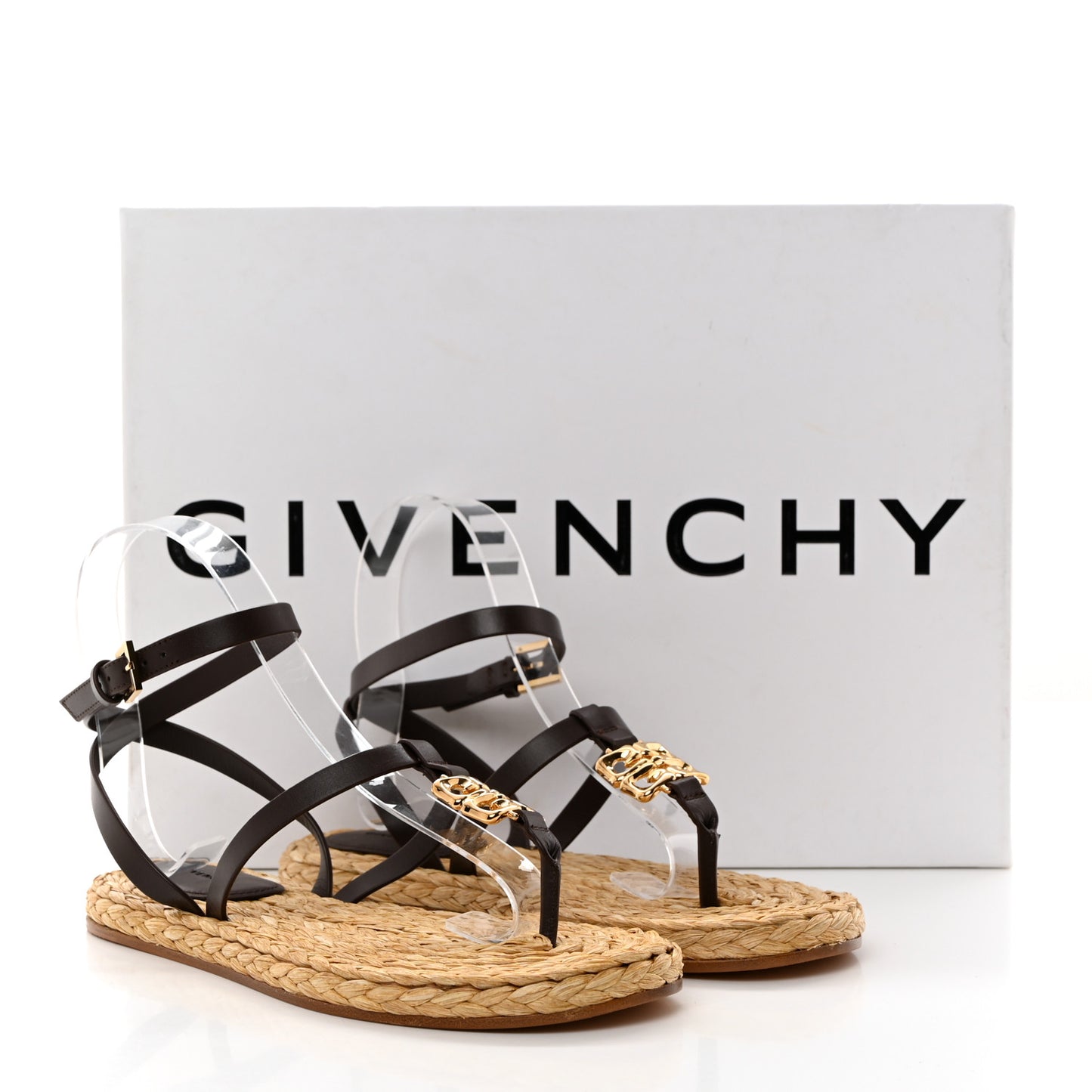 Calfskin Raffia 4G Liquid Espadrille Sandals 35 Ebony Natural