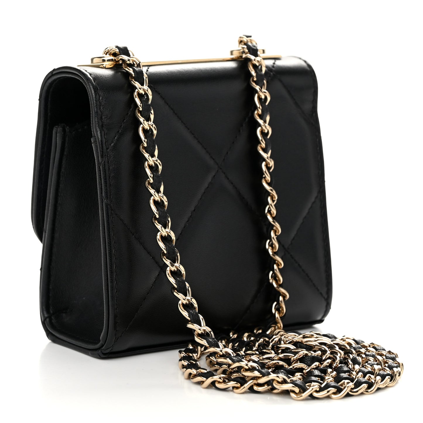 Lambskin Quilted Mini Trendy CC Clutch With Chain Black