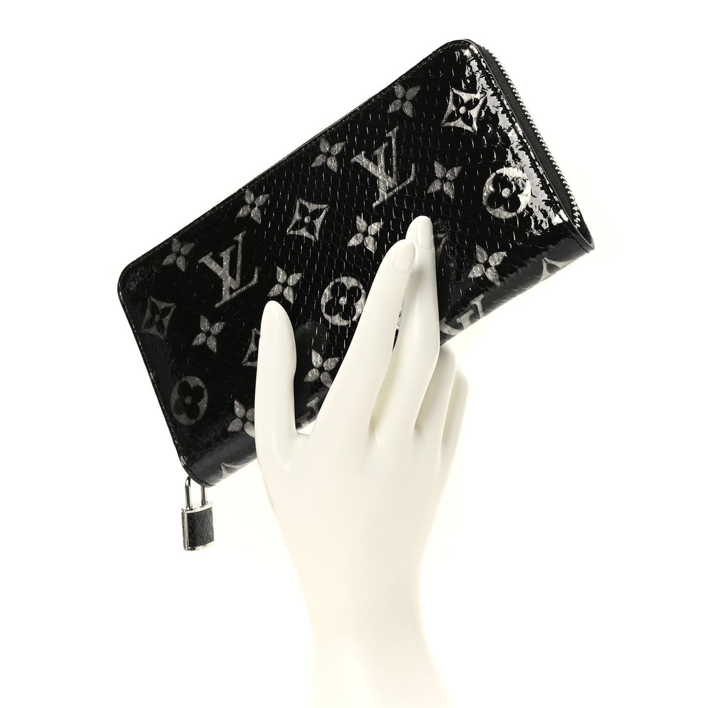 Snakeskin Monogram Zippy Padlock Wallet Black