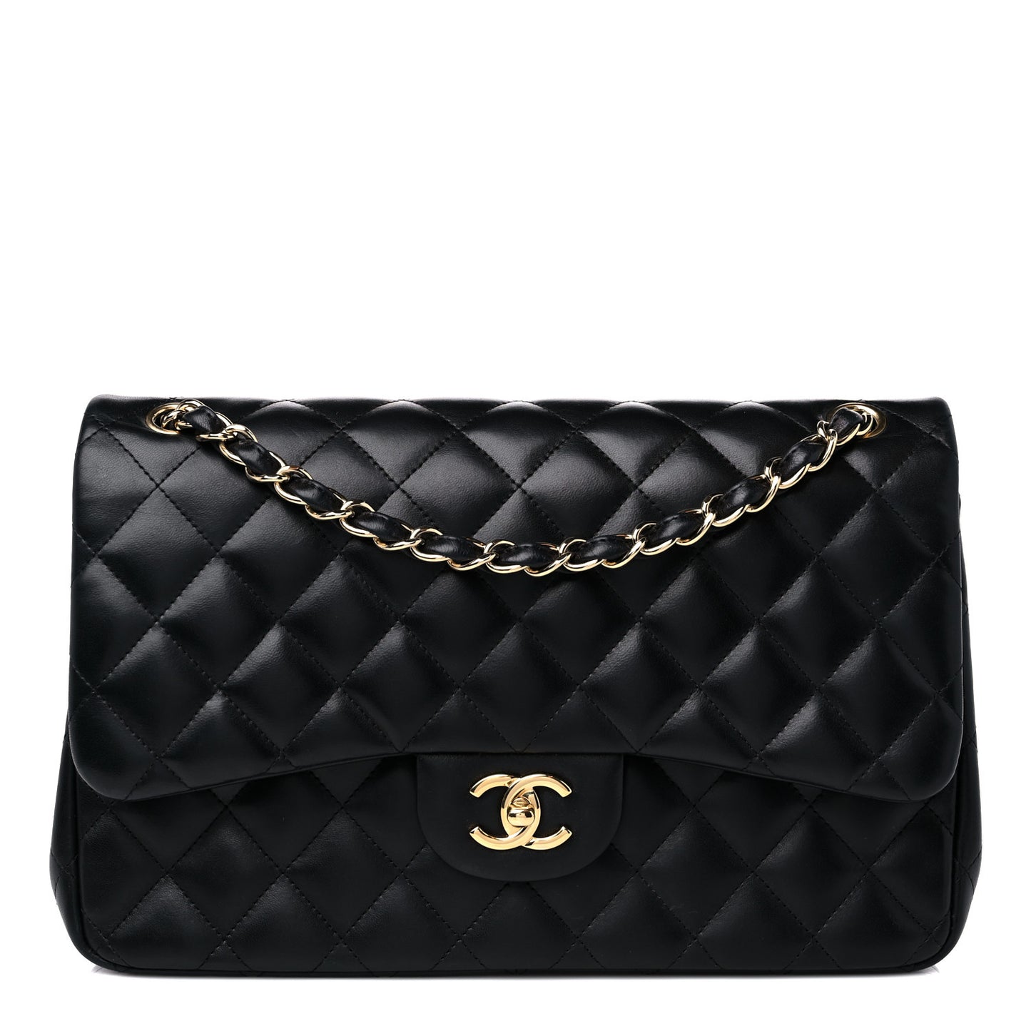 Lambskin Quilted Jumbo Double Flap Black