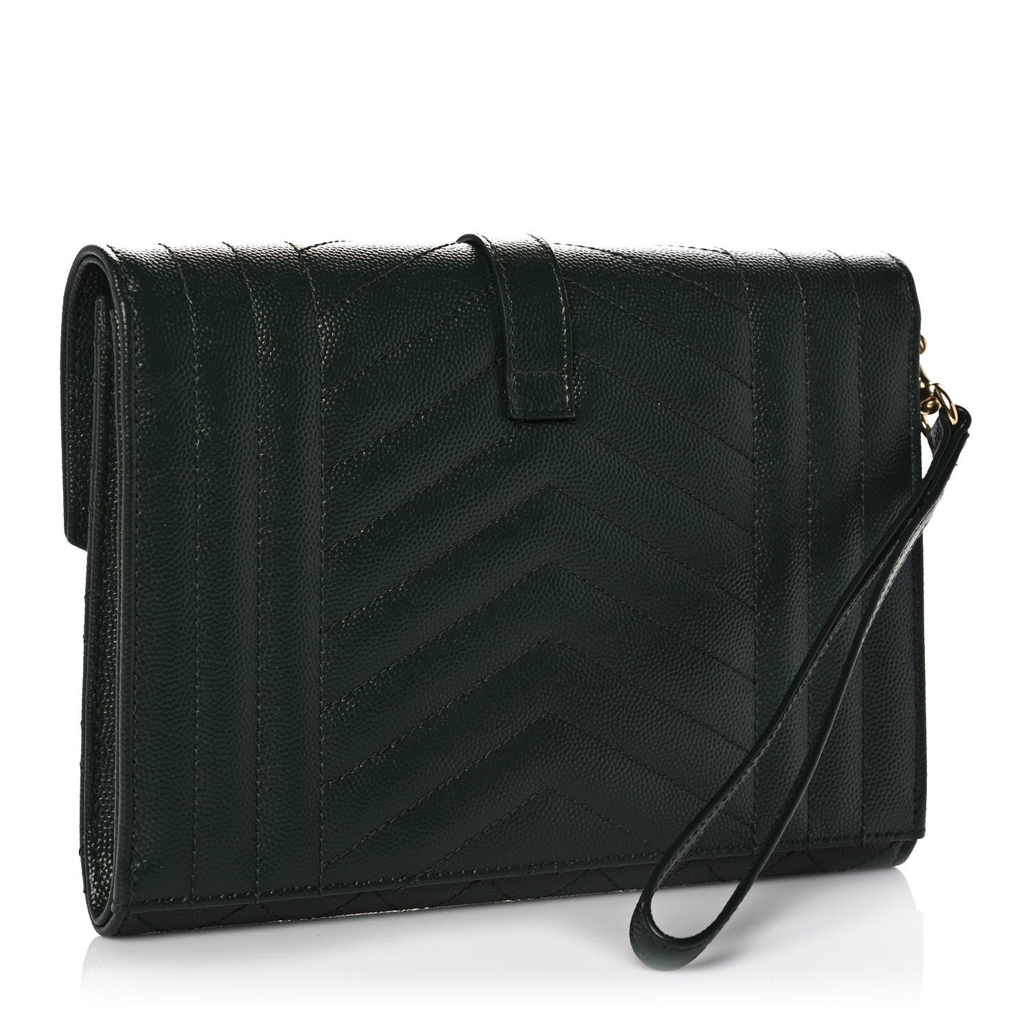 Saint Laurent Grain De Poudre Textured Mixed Matelasse Triquilt Monogram Clutch Vert Fonce 3 of 11