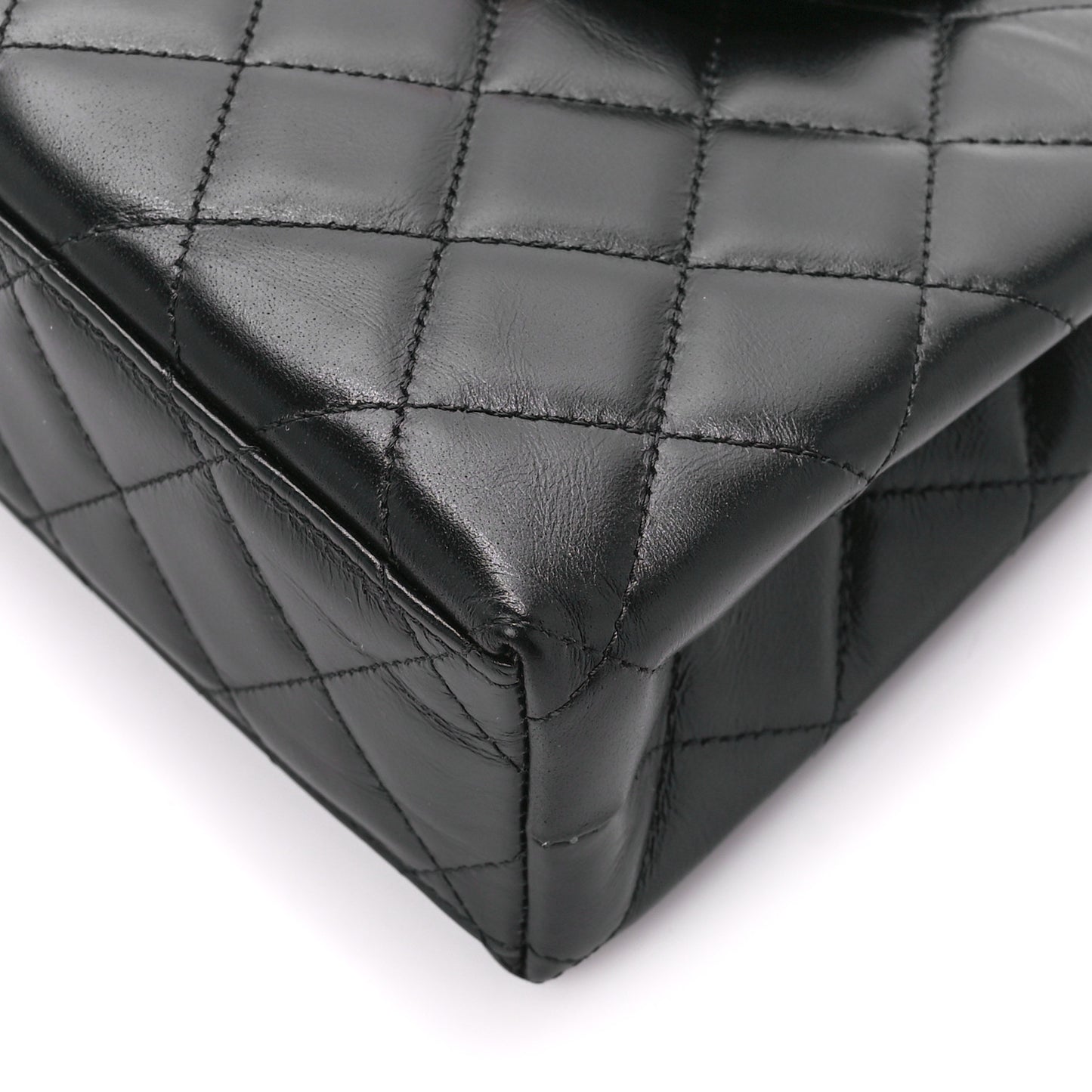 Shiny Aged Calfskin Quilted Nano Kelly Shopper Black