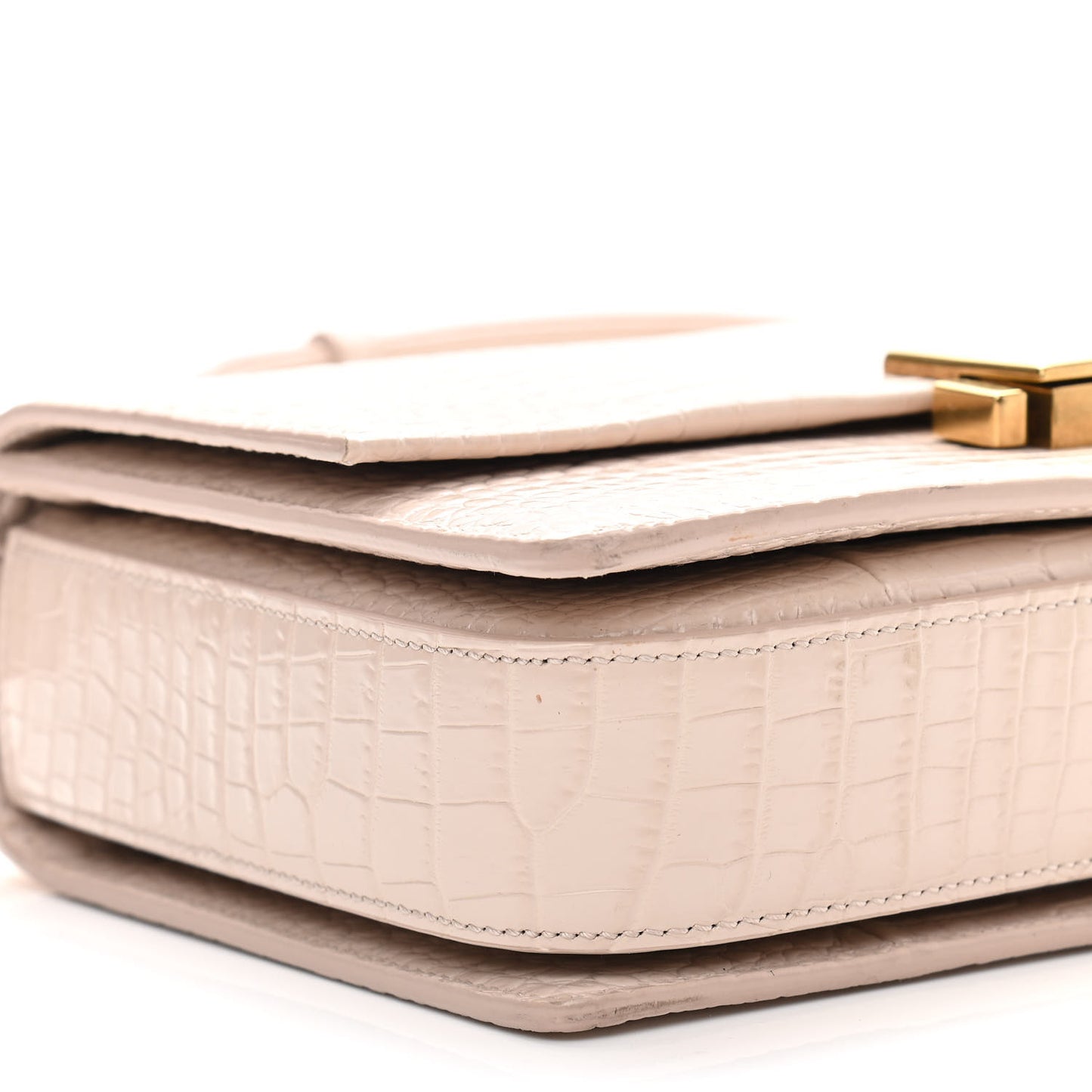 Calfskin Crocodile Embossed Medium Bellechasse Satchel Powder Pink