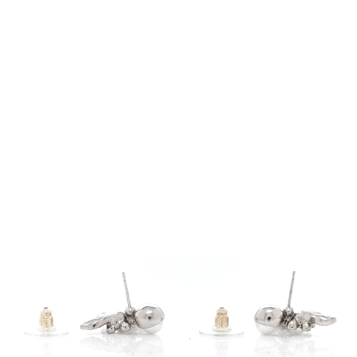 Crystal Pearl CC Leaf Earrings Silver