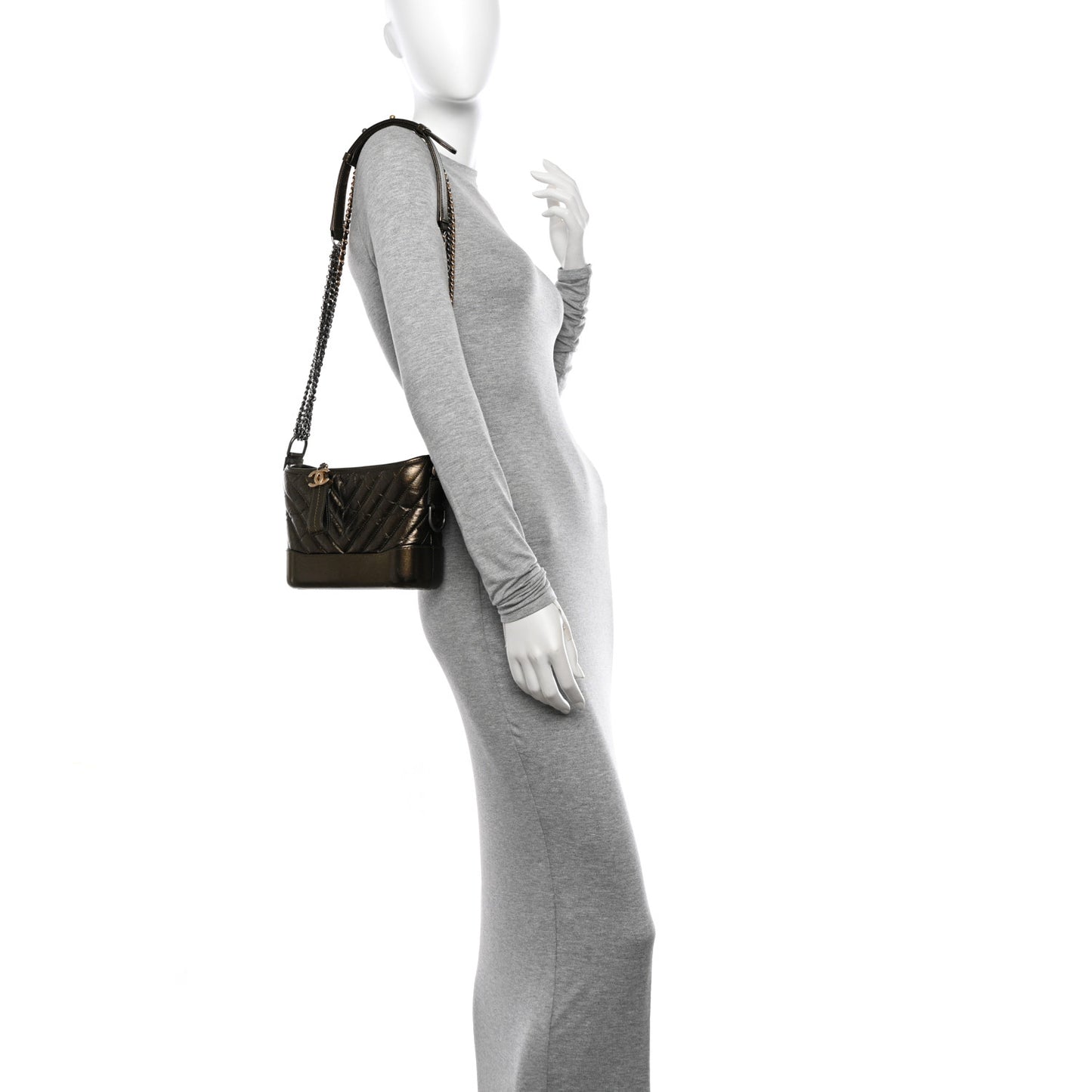 Metallic Calfskin Chevron Quilted Small Gabrielle Hobo Gold