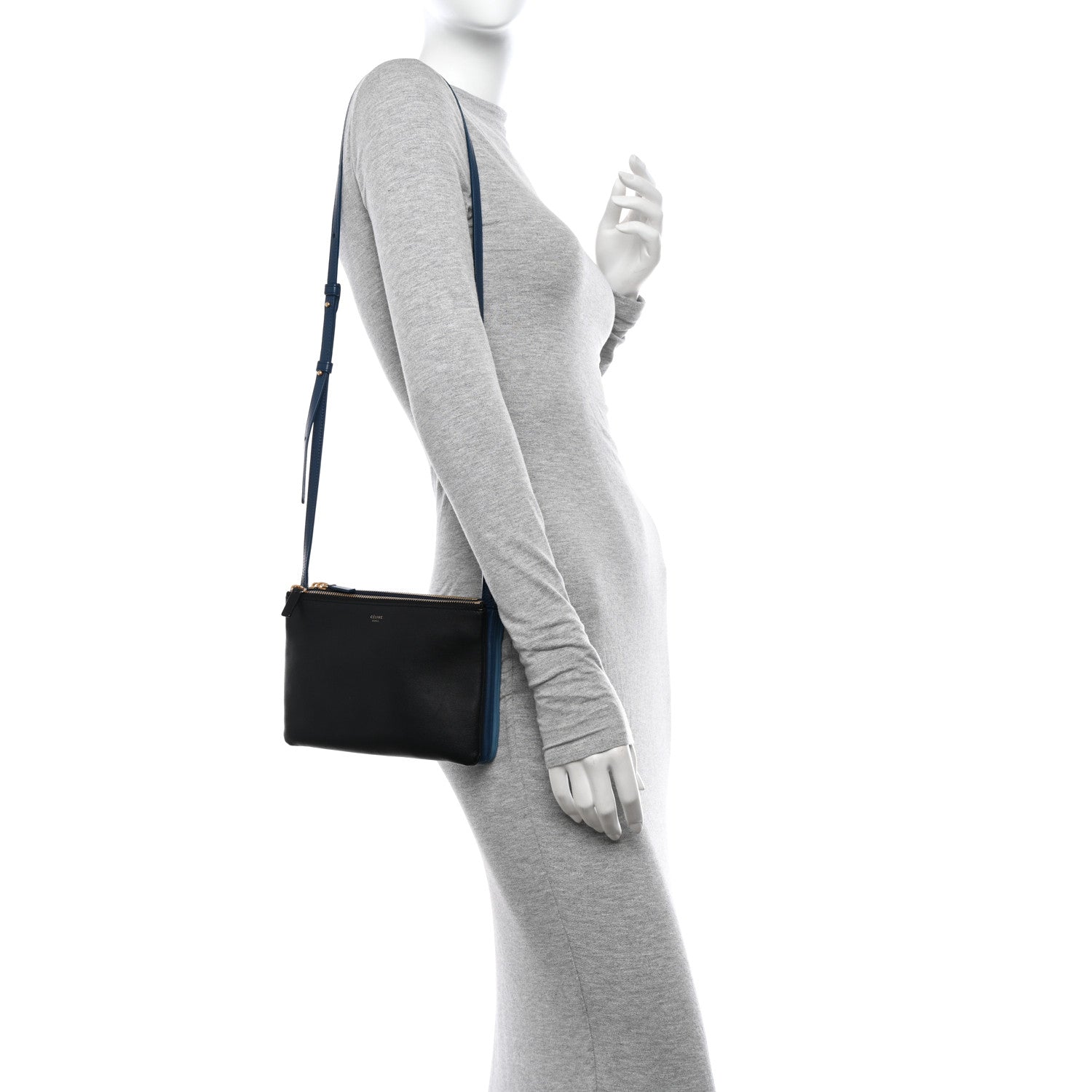 Celine Lambskin Small Trio Crossbody Bag Black Blue 2 of 13